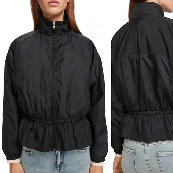 Scotch & Soda NWT Lightweight Nylon Peplum Black Jacket Size Large - Picture 1 of 9